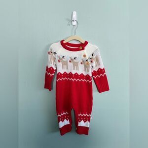 Red and White Reindeer Christmas Baby Sweater One Piece 12 months